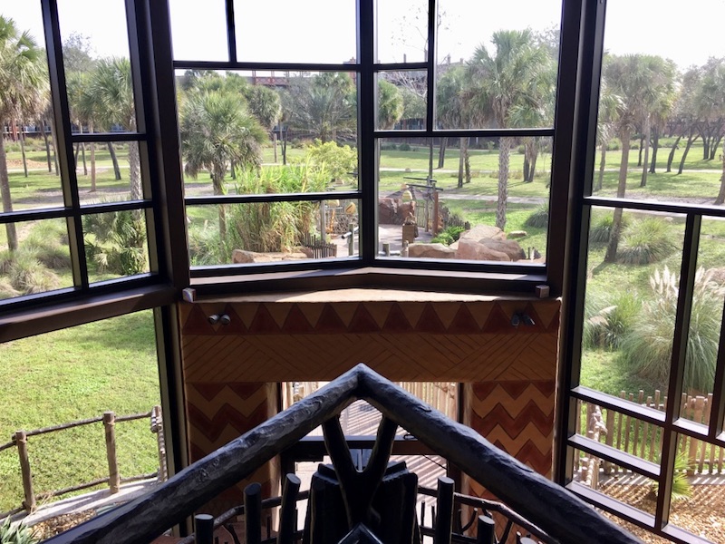 Rear lobby windows overlooking savanna