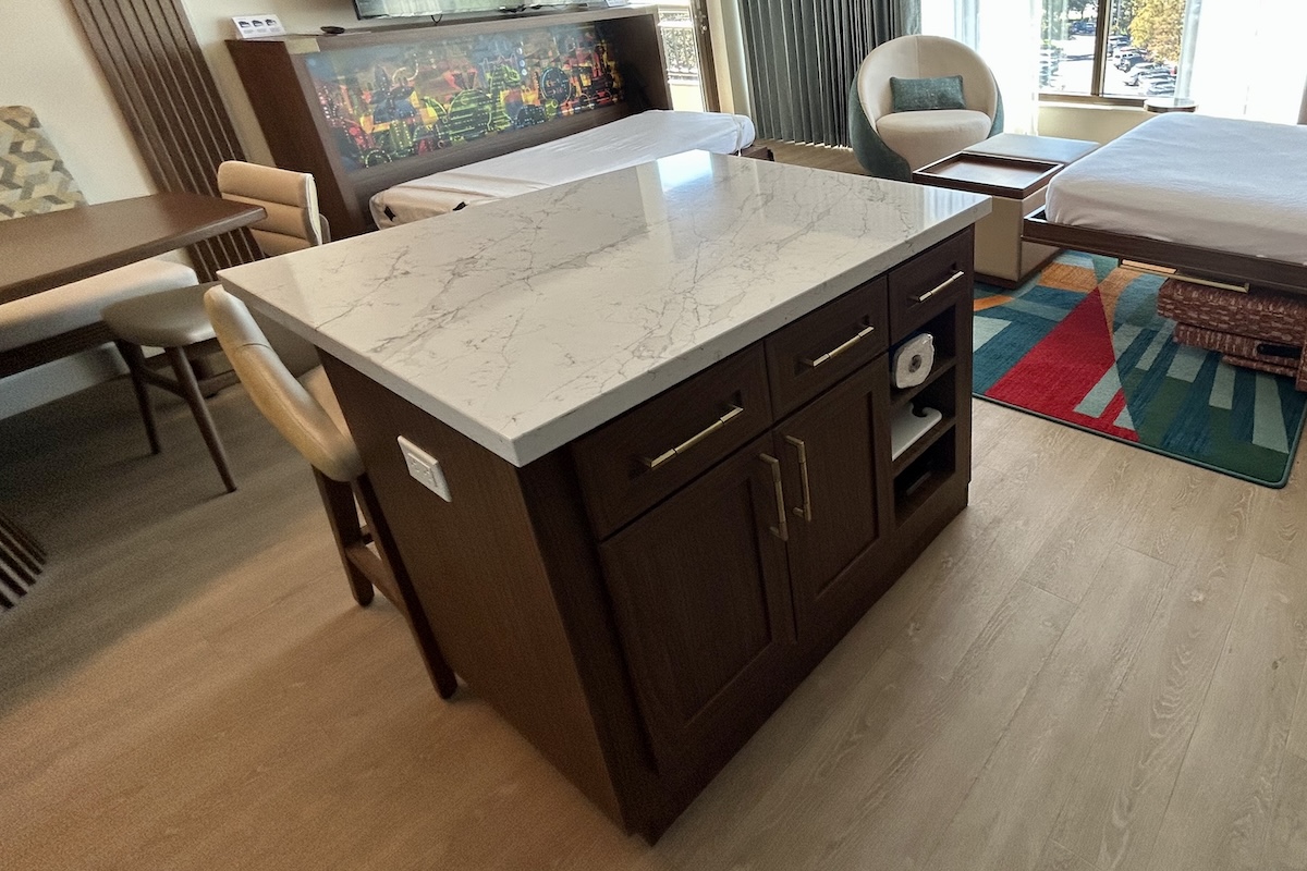 Kitchen island with seats for 2 on far side