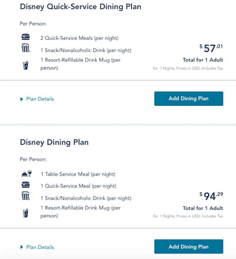 Disney Dining Plan DVC 