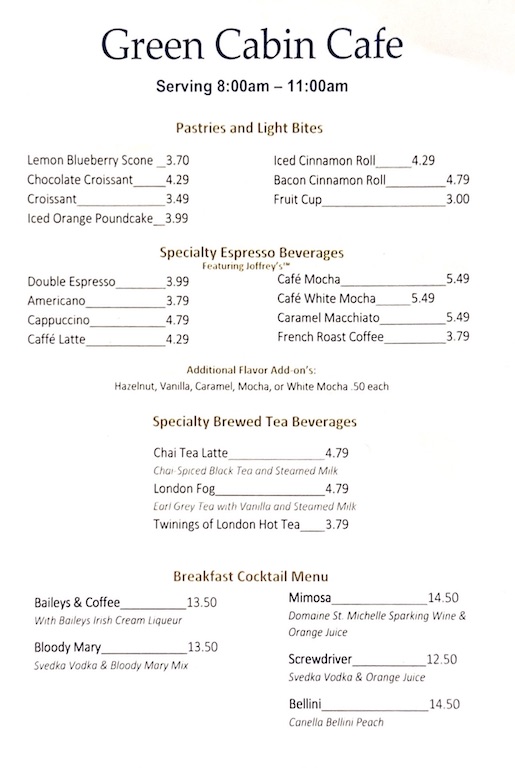 Green Cabin Cafe Menu