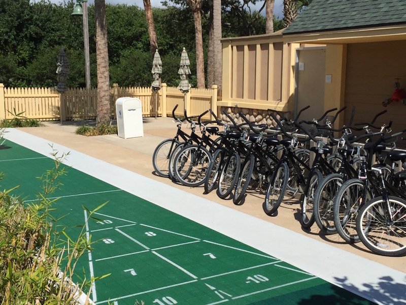 Shuffleboard court and bicycle rental
